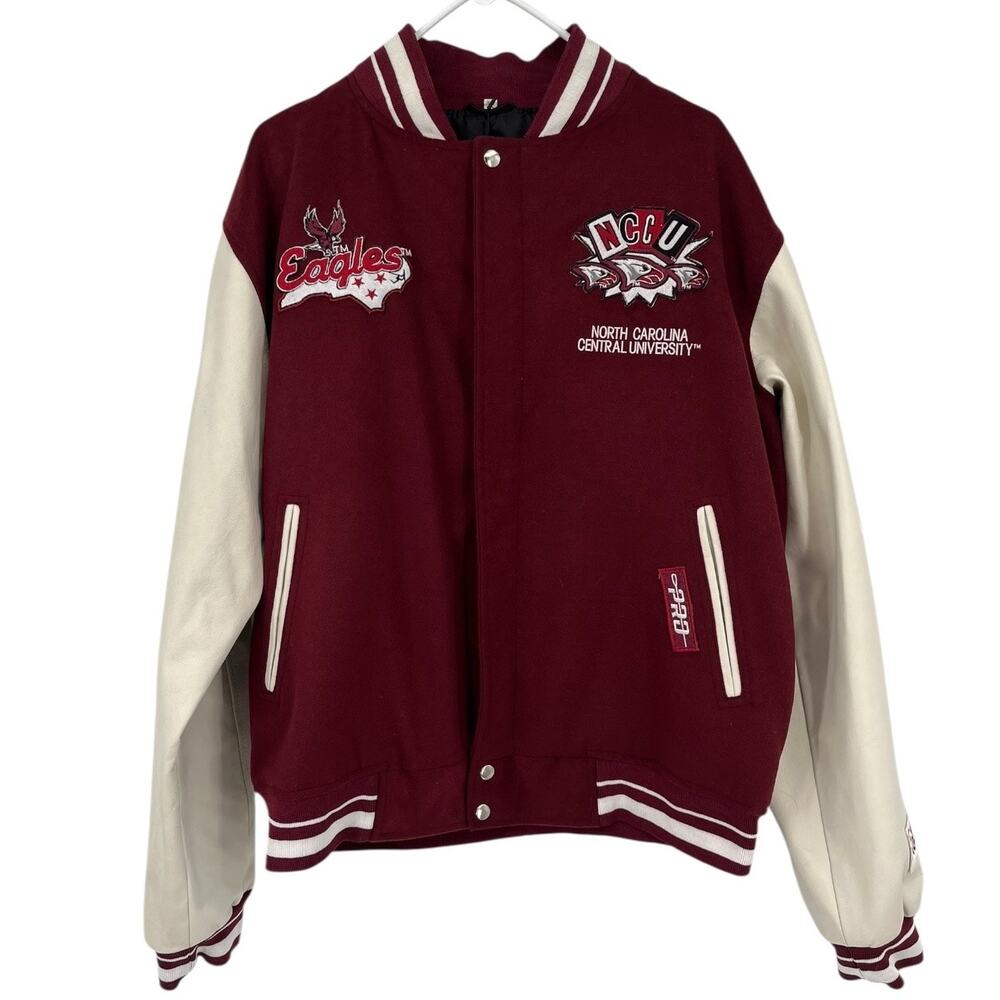 NEW NC Central Eagles Varsity Style Jacket Coat Maroon Patches Pockets Men 3XL